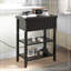Table de chevet cannelée avec station de charge, table de chevet de ferme avec tiroir et 2 tablettes de rangement ouvertes, table d'appoint moderne pour le vestibule de la petite chambre à coucher, noir (ensemble de 2)-1289725111
