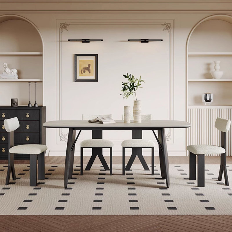 Light luxury retro rectangular dining table set, 29.5"H x 59"L x 31.5"W