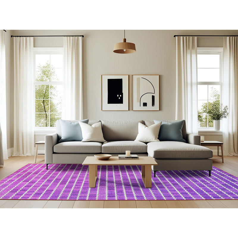 Tapis géométrique mauve / blanc, Rectangle 6 pi x 9 pi