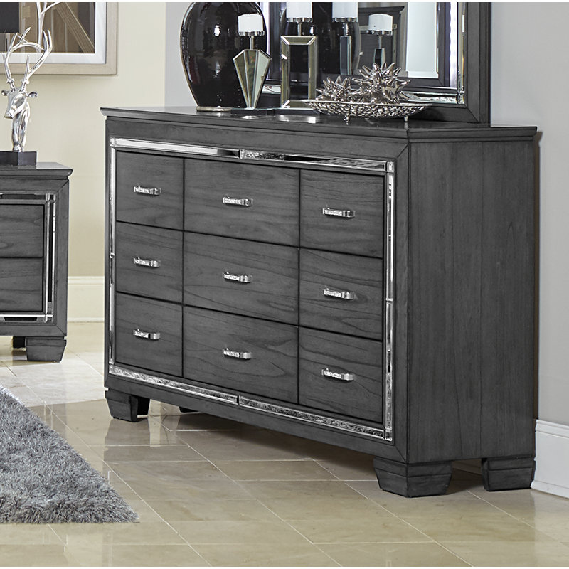 Eudora 64'' W 9-Drawer Dresser, Gray