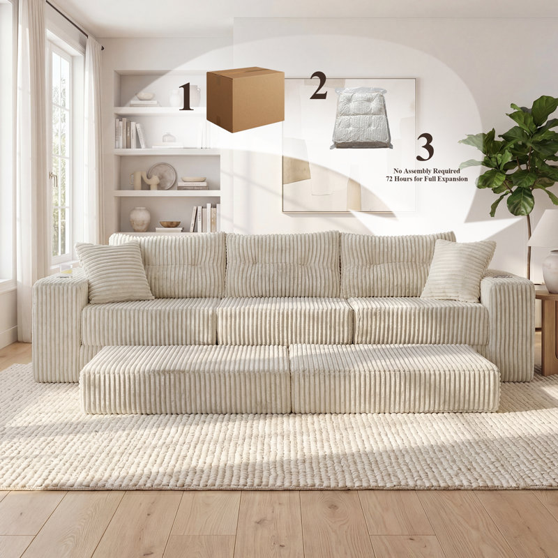 4 Seater Velvet Sofa, Cream