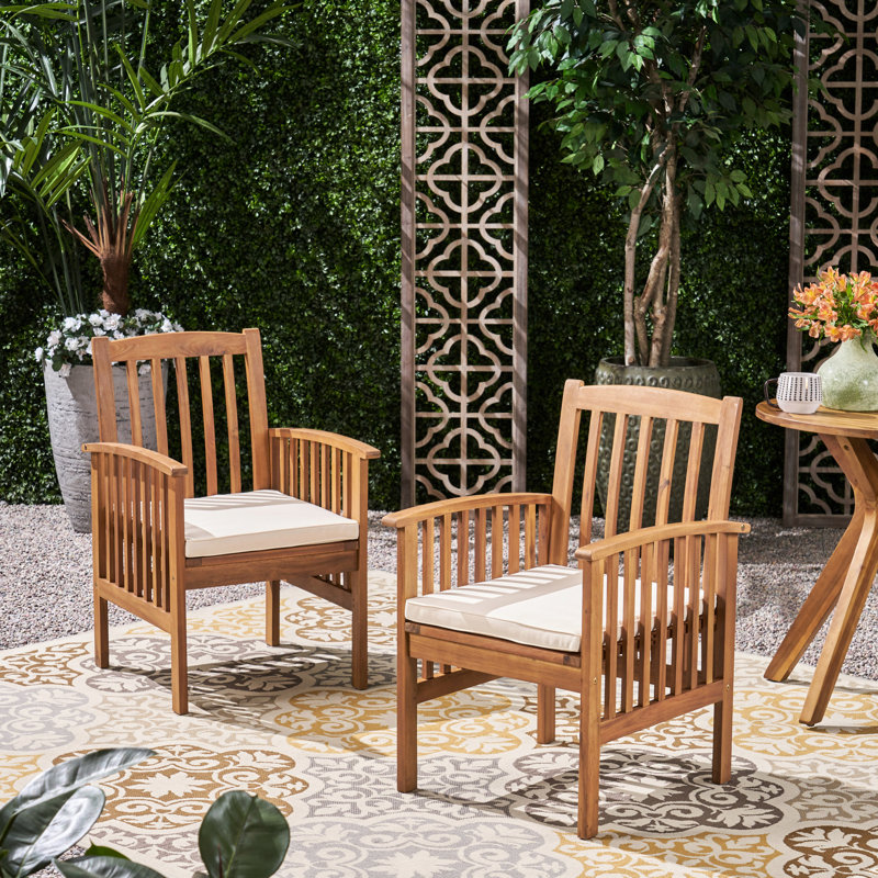 Chaise de salle à manger en bois 2 pièces avec coussins en mousse résistant aux intempéries - 2 pièces, Brun