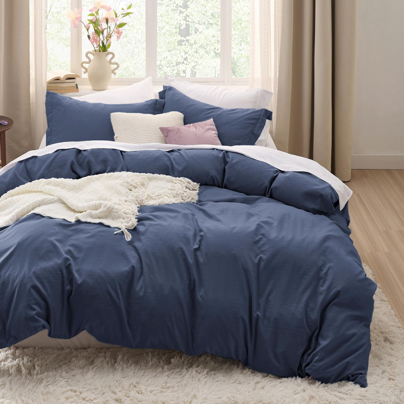 Bedsure Duvet Cover Set-Prewashed Extra Soft Microfiter Beding Set, California King Duvet Cover + 2 King Shams, Skipper Blue