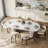71" Modern Luxury Faux Marble 4- 6 People Oval Dining Table, Double Roman Column White Legs Modern Minimalist Kitchen Table for Living Room Dining Room-1411522046-1429598656-1426105775