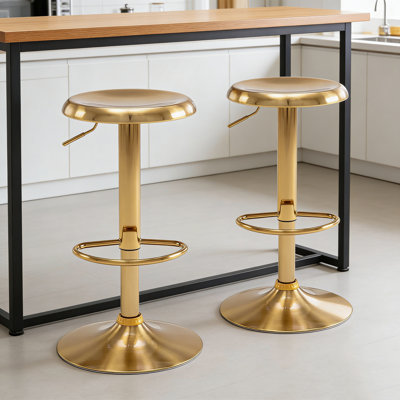Juddson Adjustable Bar Stools Set of 2, Swivel Round Metal Airlift Barstools, Backless Counter Height Bar Chairs for Kitchen Dining Room Pub Cafe