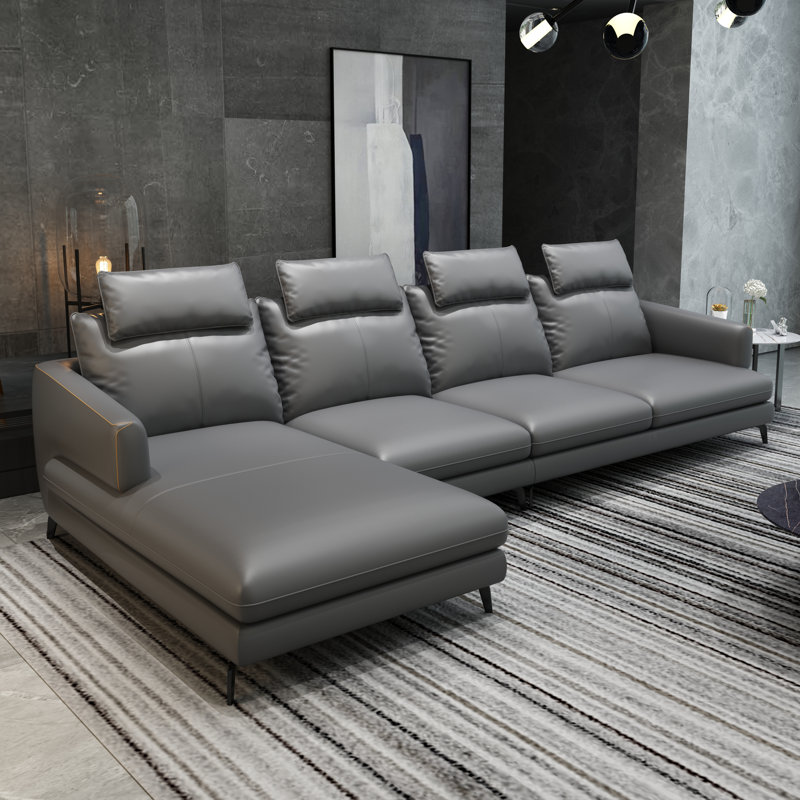Marconi Sectional, Left Hand Facing, Smokey Gray Genuine Leather