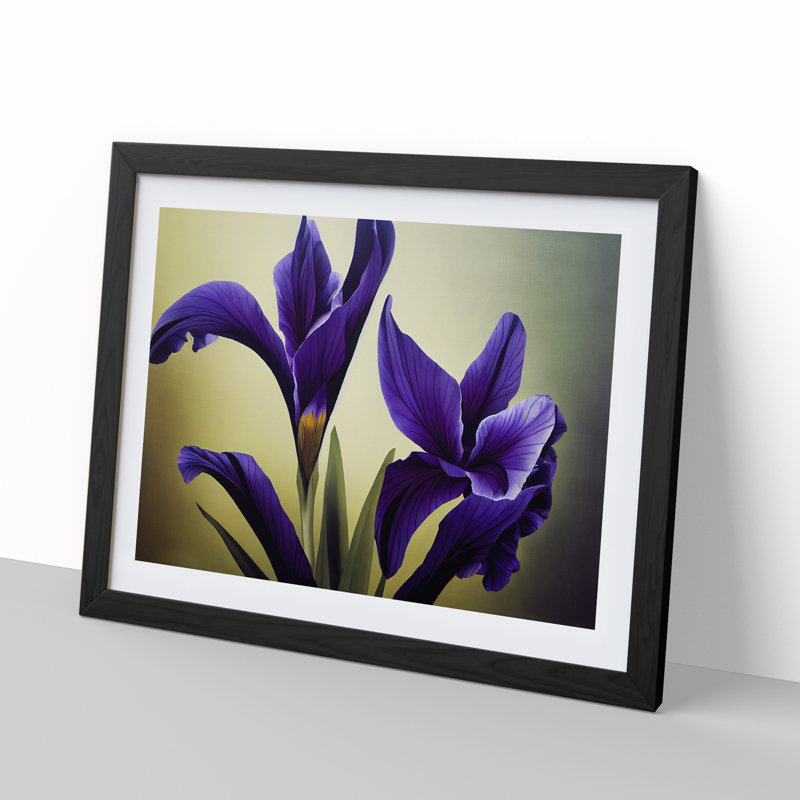 Picturesque Iris Flowers 1 Piece Single Picture Frame Wall Art, 25cm H x 34cm W x 2cm D, Black Framed