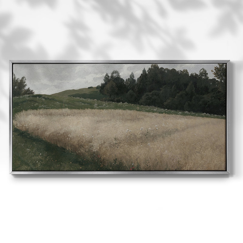 Série paysage - DCXLI- Toile tendue avec châssis tendue, prête à être accrochée, H 17 po x l 33 po, Argent argent