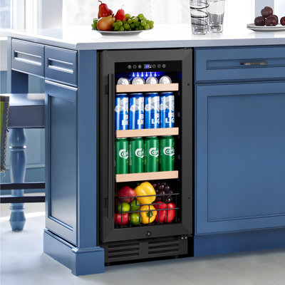 15 Inch Beverage Refrigerator - 130 Can Built-In/Freestanding Beverage Cooler, Beer & Drink Fridge with Metal Basket, Reversible Glass Door | Fridge.com
