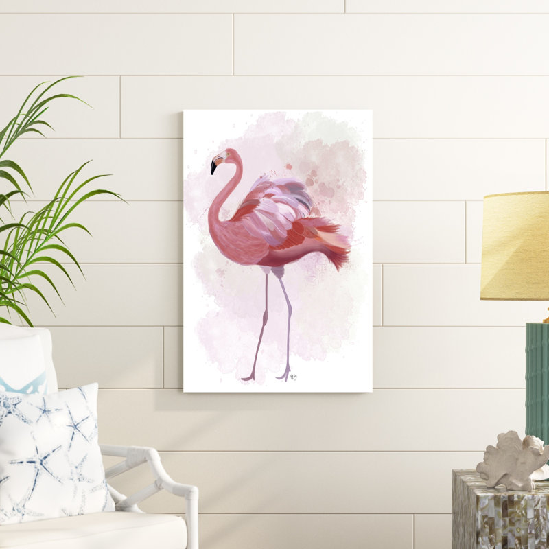 «Fluffy Flamingo 1», peinture sur toile, H 36 po x l 24 po