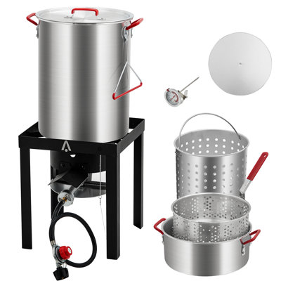 Ensemble de 4 pièces de friteuse à dinde en acier 30QT avec couvercle de panier et thermomètre, grande marmite d'extérieur pour la dinde