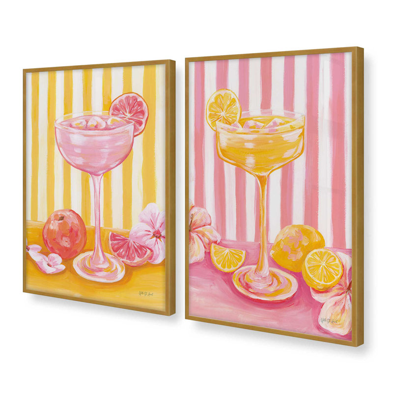 «Pink Drink Energy», ensemble de 2 impressions, 36 po x 24 po, Impression encadrée, Or poli