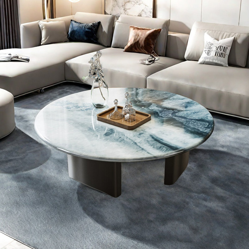 Table basse simple en pierre supercristalline, Bleu / coloré, H 15,7 po x L 35,4 po x l 35,4 po