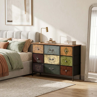 Commode 9 tiroirs en tissu avec armoire de rangement large pour chambre à coucher ou garde-robe