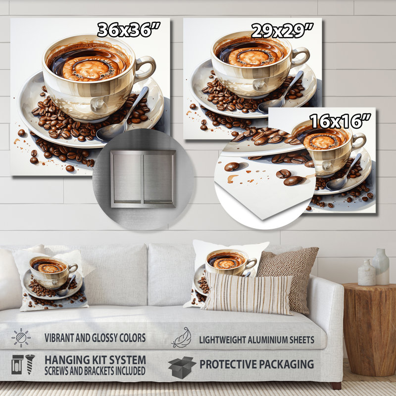 «Brown Watercolor Espresso I», art mural en métal café, H 16 po x l 16 po x P 1 po