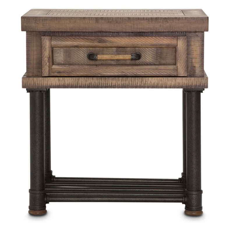 Barn Brown Wood and Metal Side Table with Drawer