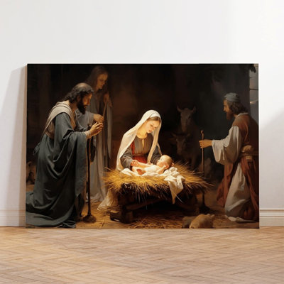 Canvas Wall Art Nativity Scene Figurine Set Christmas Manger Vintage Poster Print Home Decor