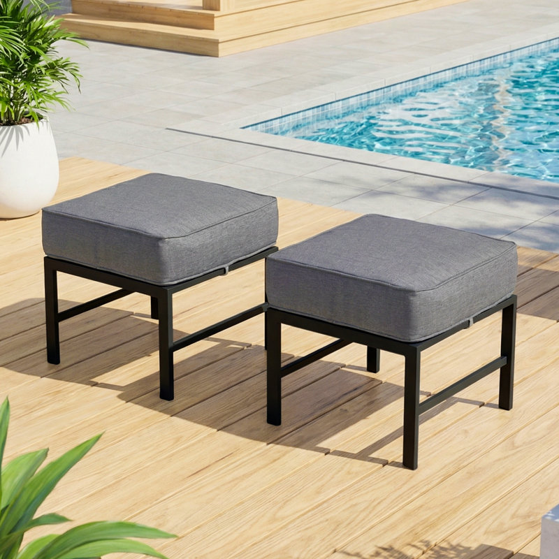 Repose-pieds d'extérieur avec coussin Arusha, Noir, Gris