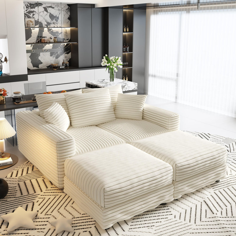 Canapé modulaire en velours côtelé de 82,7 po avec siège profond convertible Nerissa, Beige, 3