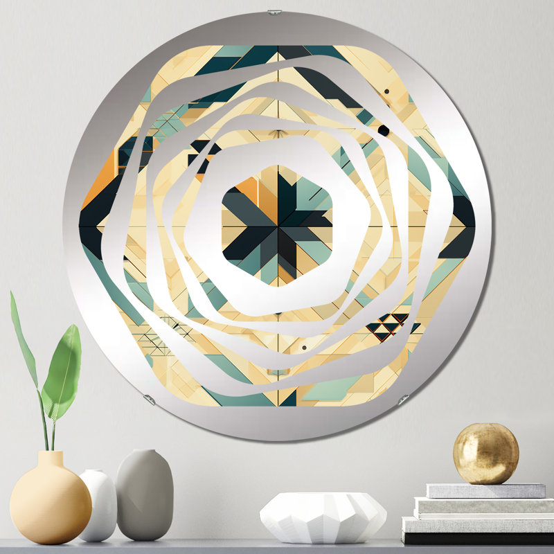 Carreaux bleu et beige Boho - miroir décoratif Amorphe, 31,4 po x 31,4 po