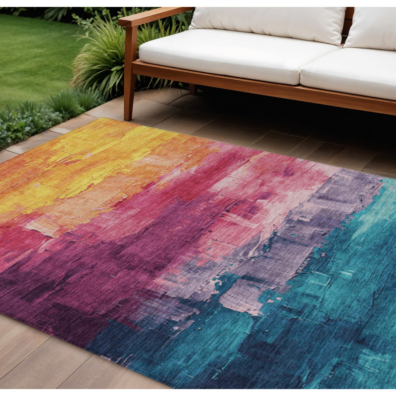 Tapis intérieur lavable abstrait 9 pi x 12 pi Merlot And Blush