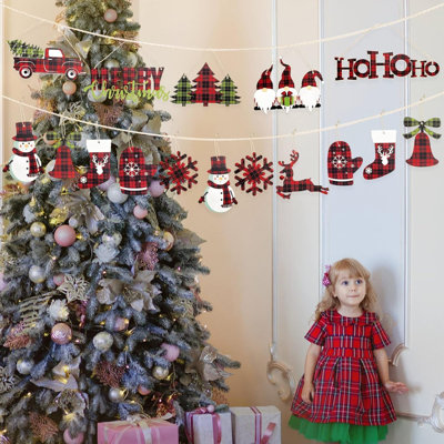 18Pcs Christmas Tree Ornaments Buffalo Plaid Merry Christmas Hohoho Joy Sign Wooden Xmas Vintage Red Truck Gnomes Snowflake Snowman Reindeer Bell Sock -  The Holiday AisleÂ®, E9A9F39991914E7EBE5681D54A61E548