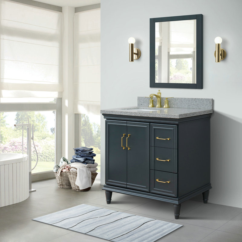 Ensemble de meuble-lavabo simple 37 po Lindisfarne, Gris foncé, Granite
