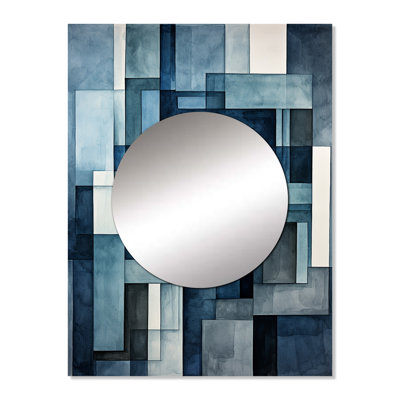 Indigo Illusion Abstract Shapes II - Abstract Shapes Mirror, Modern Unique Wall Mirror, Printed Metal Art