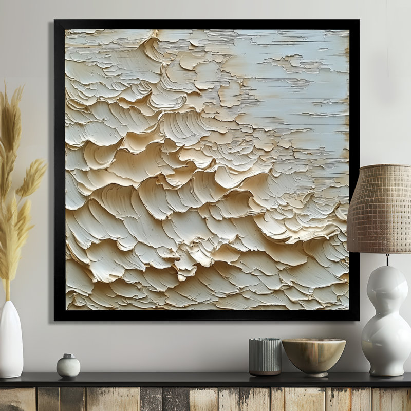 «Oberbeck», lumière ascendante des vagues de la crème I - art mural moderne transitionnel abstrait, H 16 po x l 16 po