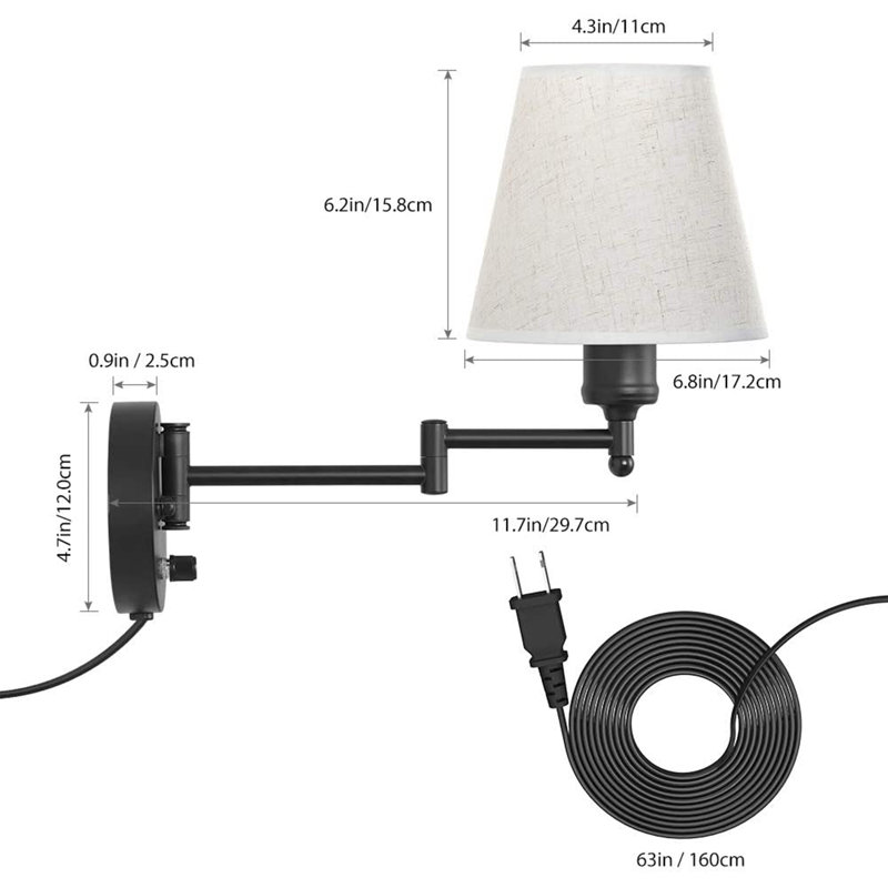 Swing Arm Wall Sconce Plug-in Wall Fixture Lamp