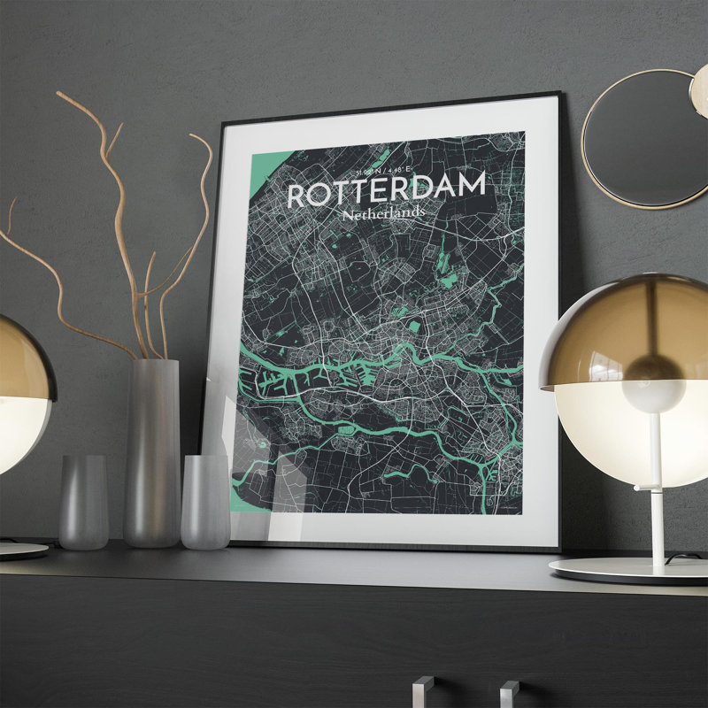 «Rotterdam City Map», impression, H 24 po x l 18 po, Vert/gris