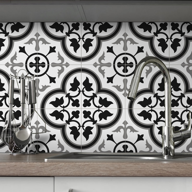 Carreau de mosaïque auto-adhésif en pierre 12 po x 12 po, Noir et gris