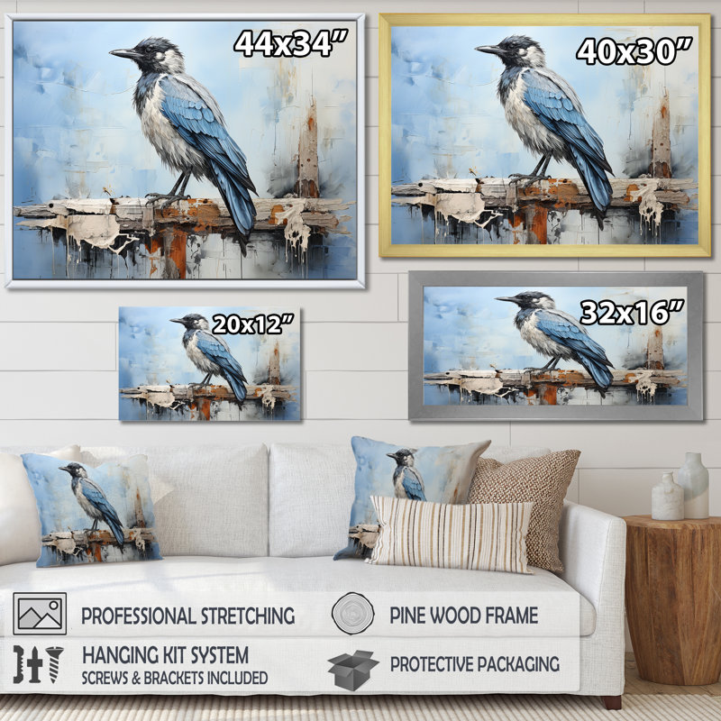 " Grey And Blue Majestic Crow ", Silver Single Picture Framed, 30" H x 40" W x 1.5" D