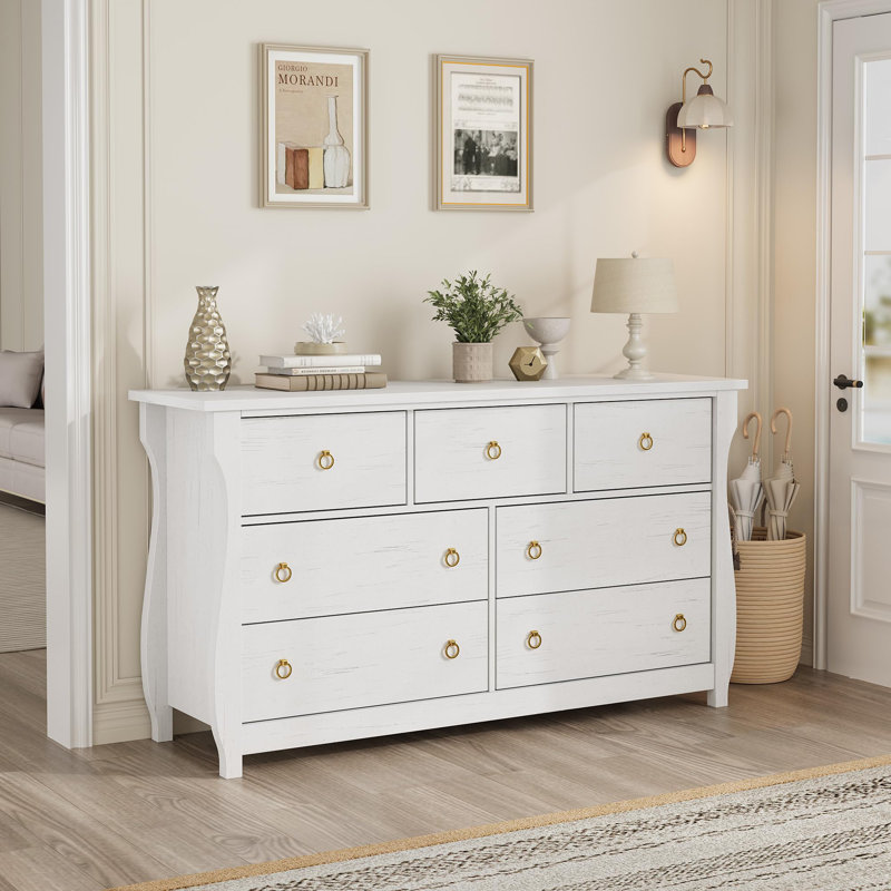 Dresser for Bedroom, Modern Wood 6/7 Drawer Dresser with Black Ring Pull Handles, 47/54 Inch Wide Chest of Drawer, Storage Organizer for Living Room,