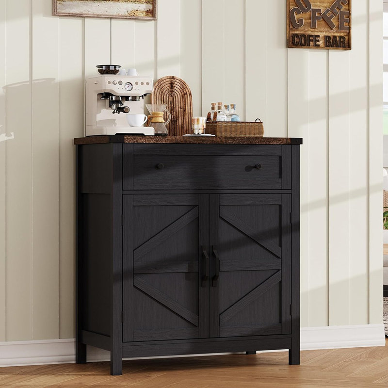 Armoire de bar avec tiroir Farmhouse, noir