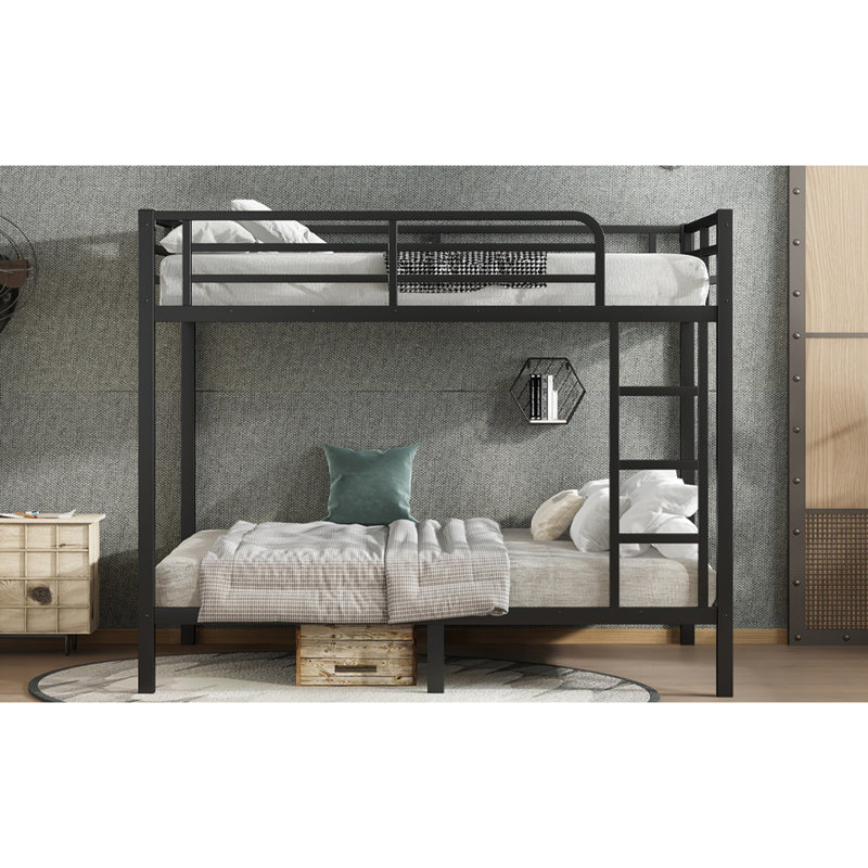 Full Over Metal Bunk Bed In Black, Suitable For Teens And Adults, Space - Saving, Noise Reduced, Build Black Finish, Reinforced Bottom