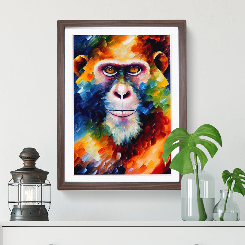 Monkey Portrait No.4 - Framed Print, 46cm H x 34cm W, Brown