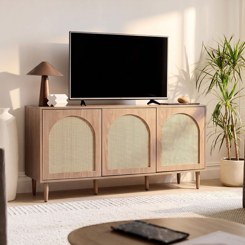 Castyn 56" W Rattan Door Sideboard with Adjustable Shelves, Oak