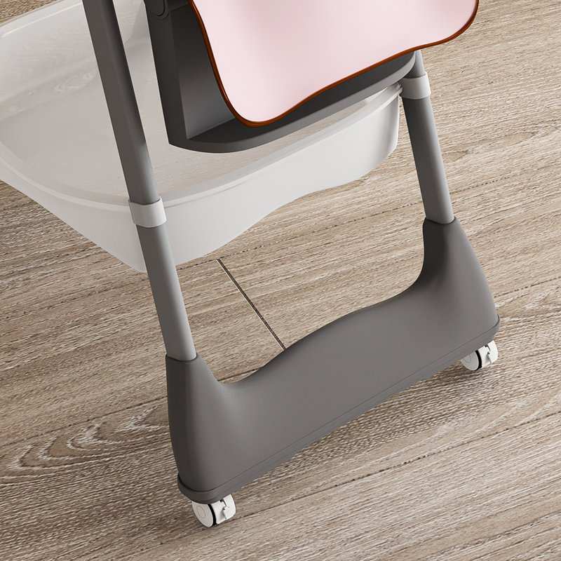 Chaise haute réglable rose pour 6 mois à années, avec structure en acier renforcé, base en pointe, plateau double couche amovible, 5 réglages de hauteur et salle à manger ergonomique de voyage à domicile