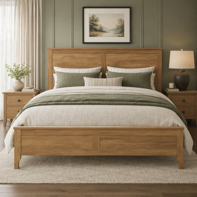 Modern Seadrift Solid Pine Wood Platform Bed Frame, Sturdy Wooden Slat Support, No Box Spring Required, Farmhouse Bedroom Furniture with Upgraded Tall Headboard & Footboard