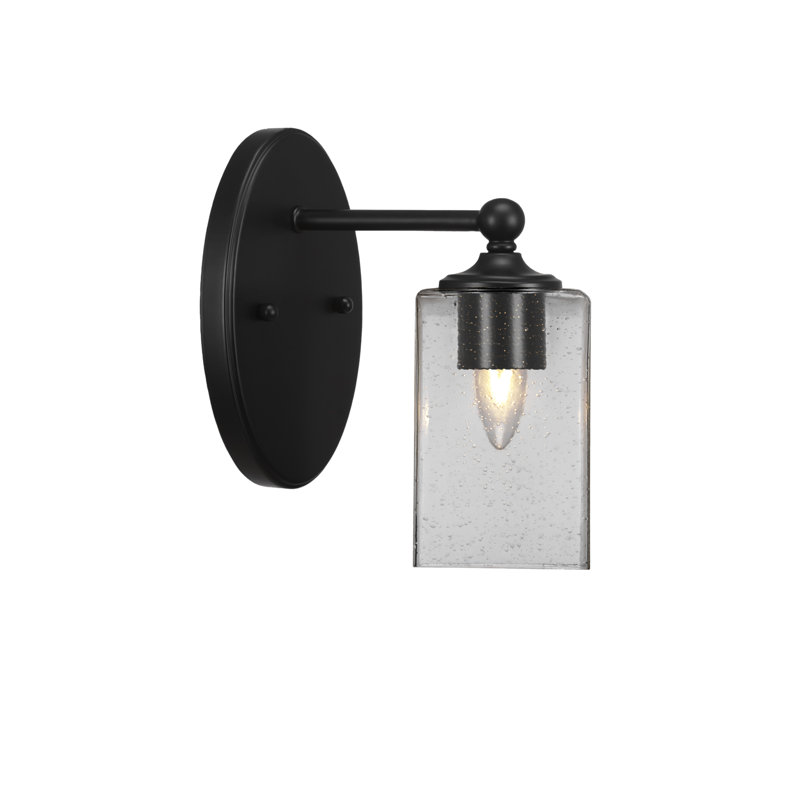 Applique murale Aitkens avec verre transparent, Noir mat, H 8,25 po x l 5,75 po x P 8,5 po, Rond