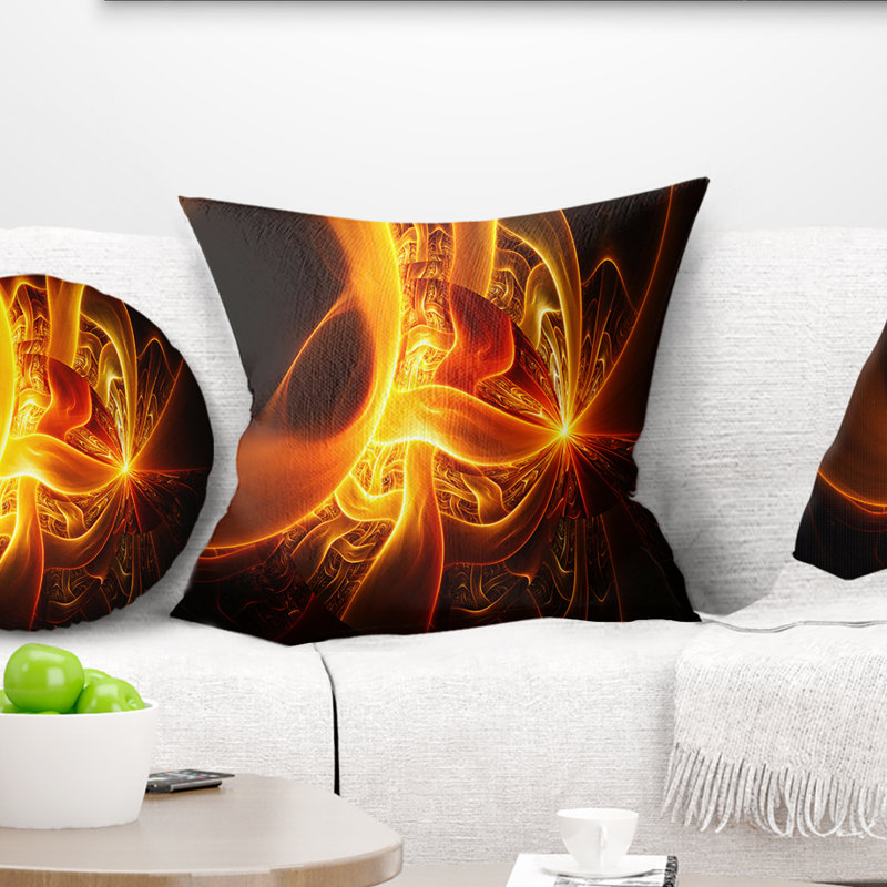 Bright Designs on Black - coussin imprimé abstrait, 16 po x 1 po, Jaune, Coussin décoratif