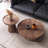 Nesting Round Coffee Table, Wood Cocktail Tables with Ash Side Table(Set of 2)