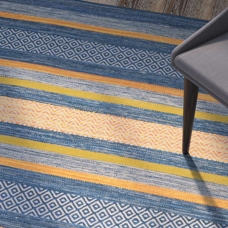 Tapis rayé en coton tissé à la main Gaillard, Rectangle 3 pi x 5 pi