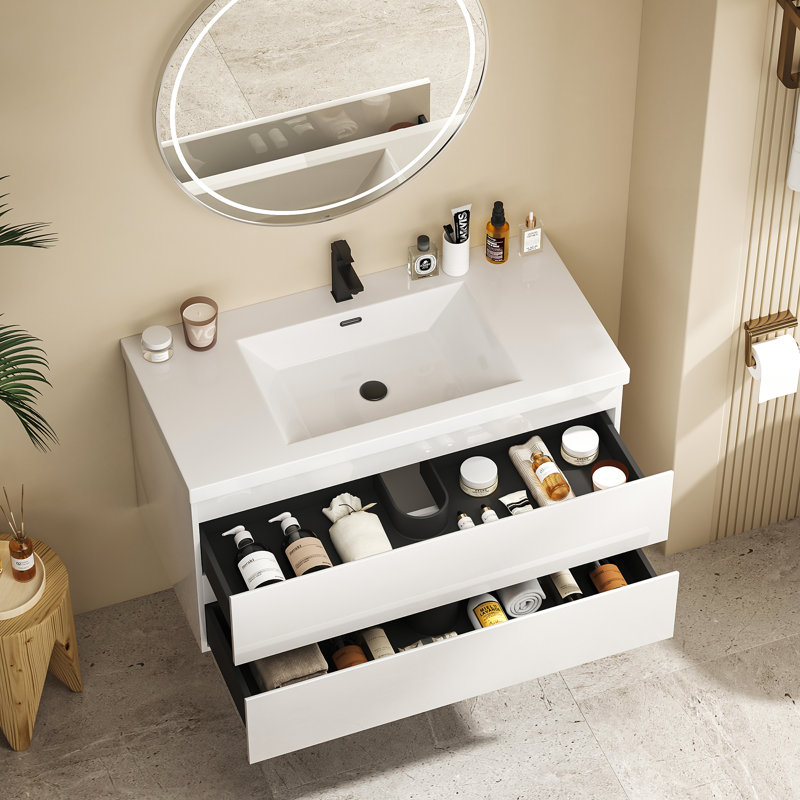 Ensemble de meuble-lavabo mural 41,9 "avec lavabo et deux tiroirs (robinet non inclus), entièrement assemblé, White