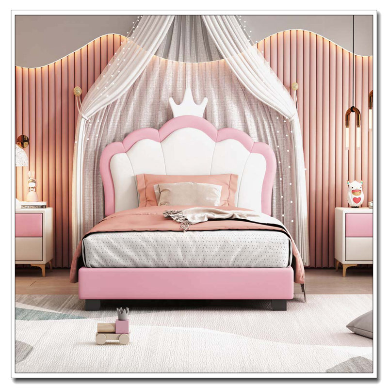 Lit princesse rembourré, Lit simple, Rose
