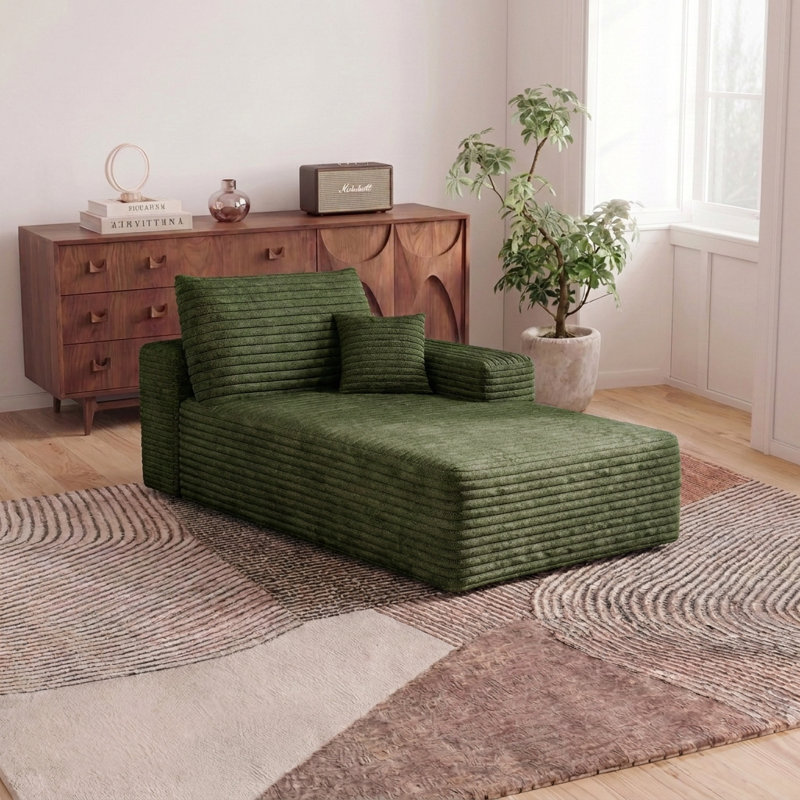 Canapé d'angle modulaire minimaliste sans assemblage avec méridienne réversible et couchage, Vert