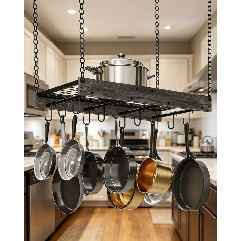Support à casseroles rétro à fixation au plafond avec 12 crochets, organisateur de batterie de cuisine peu encombrant pour la cuisine