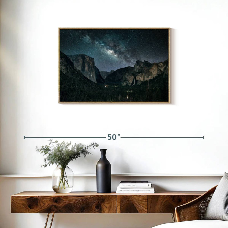 Stargazing At Yosemite, Cadre flottant en bois naturel, 31 po x 21 po