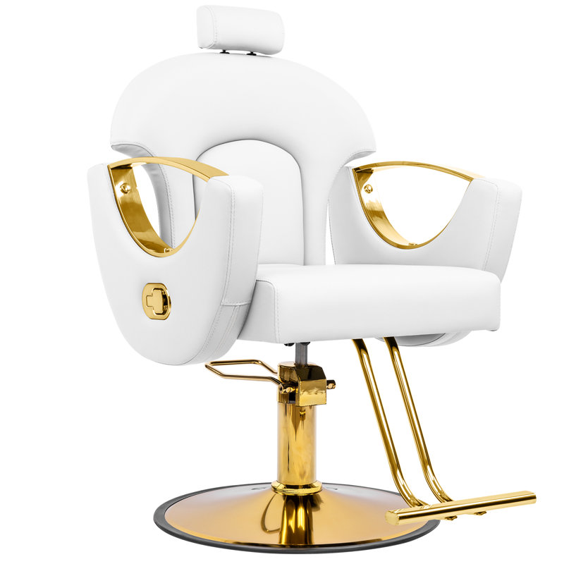 Fauteuil de coiffeur inclinable avec pivotant sur 360 ° et pompe hydraulique robuste Professional, Blanc